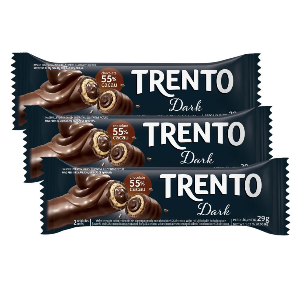 Kit 3 Chocolate Trento Dark Chocolate Meio Amargo 55% Cacau 29g em Oferta na Shopee