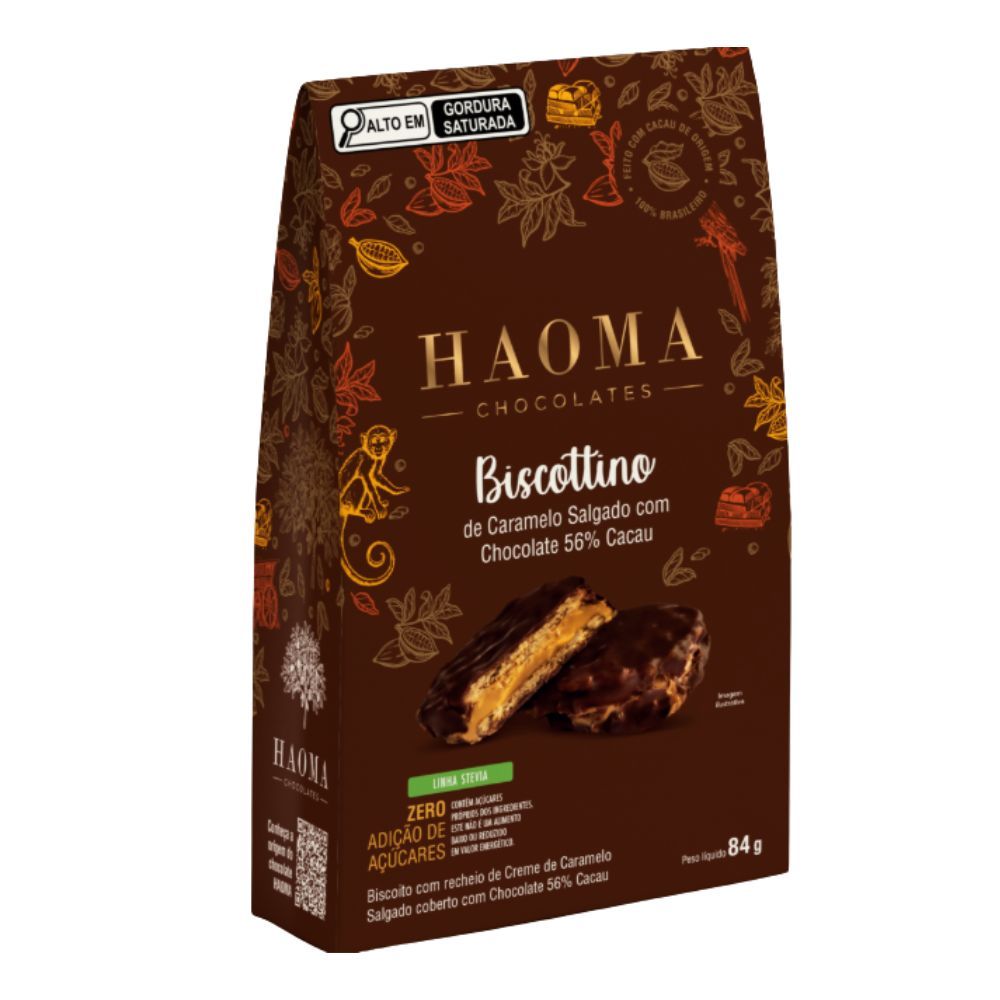 Biscottino Haoma De Caramelo Salgado Com Chocolate 56% Cacau 84g em Oferta na Shopee