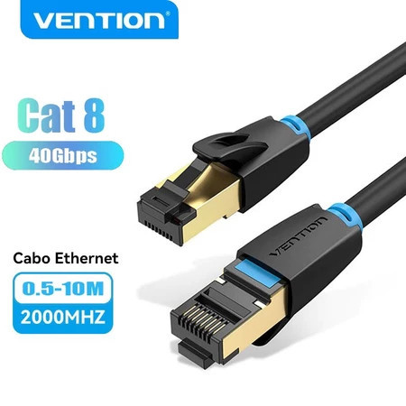 Cabo de Rede Vention Rj45 Cat8 40gbps 2000mhz 0,5m 1m 1 Metro 2m 2 Metros 3m 3 Metros 5m 5 Metros 10m 10 Metro
