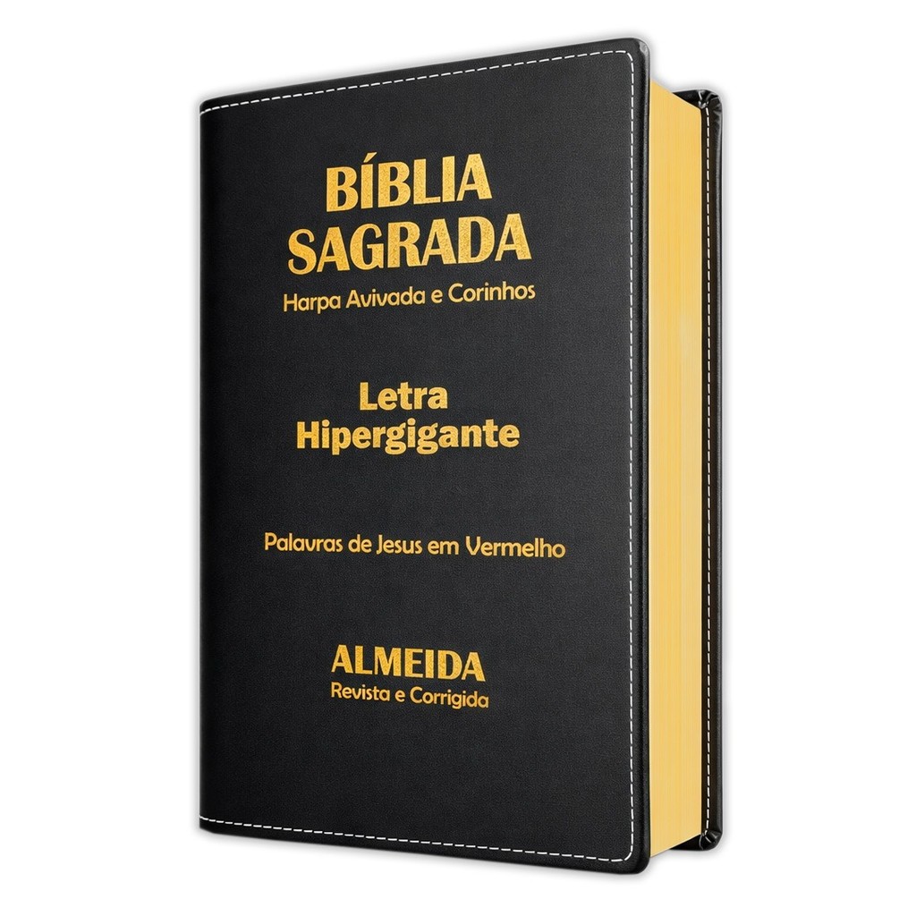 Biblia Letra Hipergigante Luxo Preta com Harpa 14x21cm