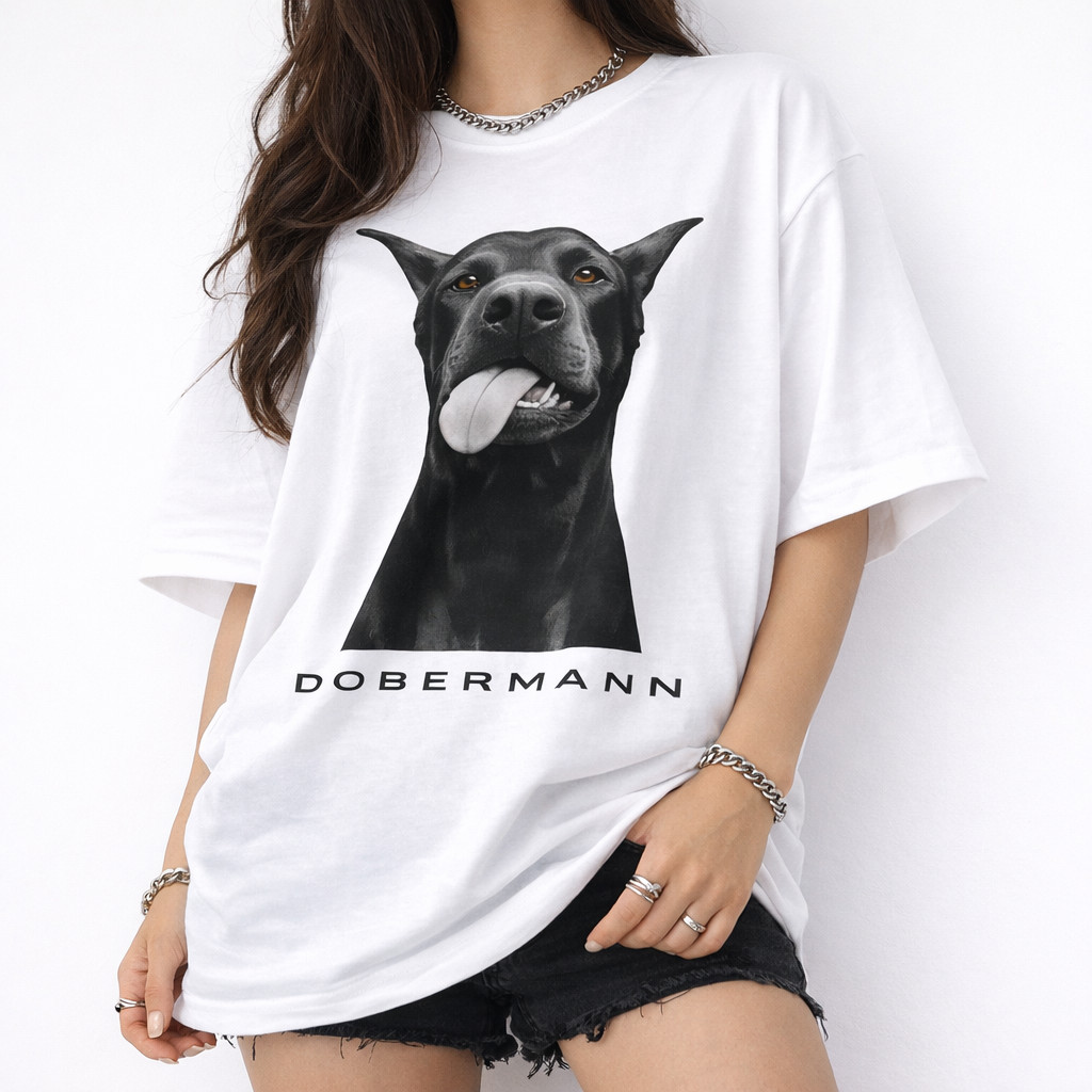 Camiseta Oversized Dobermann Estampa Cachorro Streetwear Camisa Unissex Masculina Feminina Moda Urbana Trend