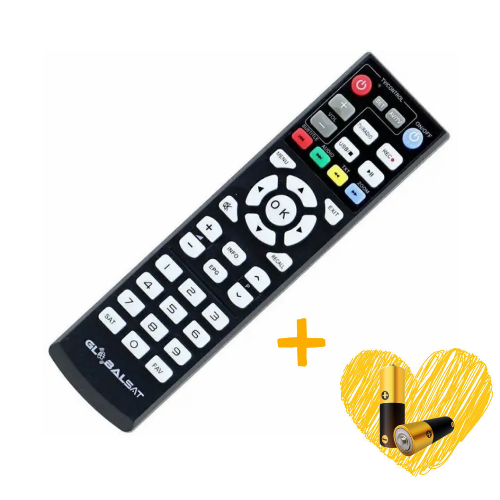 Controle Remoto Compativel GLOBAL | SAT GS 120 Pro GS 130 GS 240 Pró Max GS 260 HDTV TVs + Pilhas