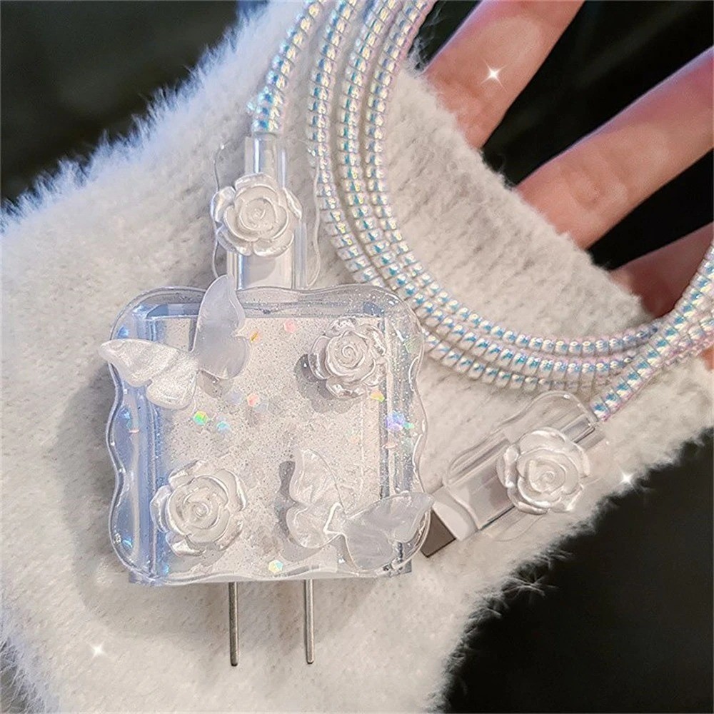 3d Capa protetora para carregador cabo fonte borboleta transparente AD em Oferta na Shopee