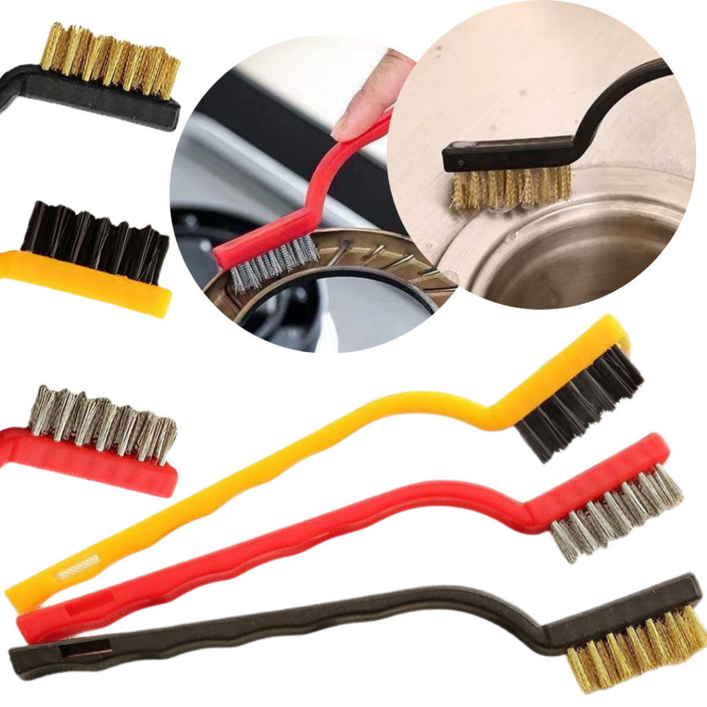 Kit Escovas de Aço Multiuso Aço Latão Nylon Cabo Plástico Limpeza Forno Grelha Fogão Churrasqueira