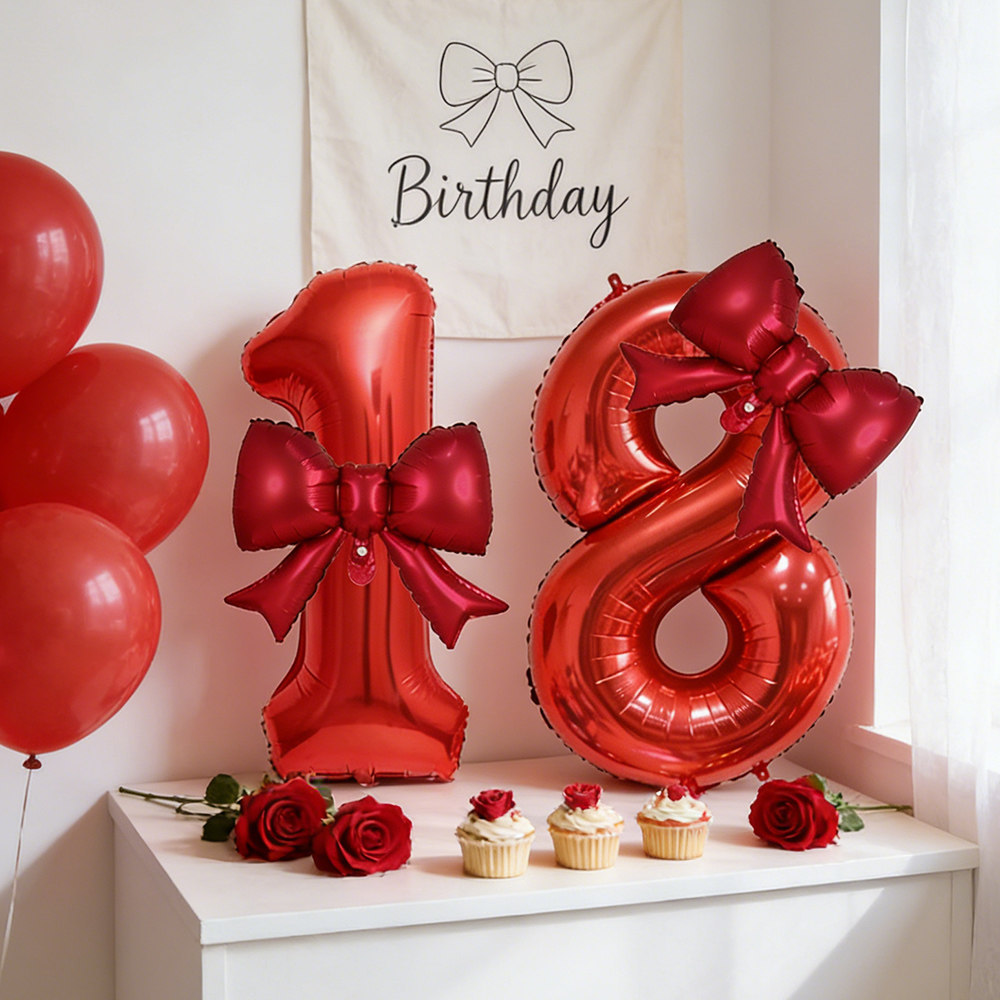 Balões Numéricos Vermelhos Com Arco Digital 1 2 3 4 5 6 7 8 9 0 Anos Kit De Tema Aniversário Festa De Formatura Casament