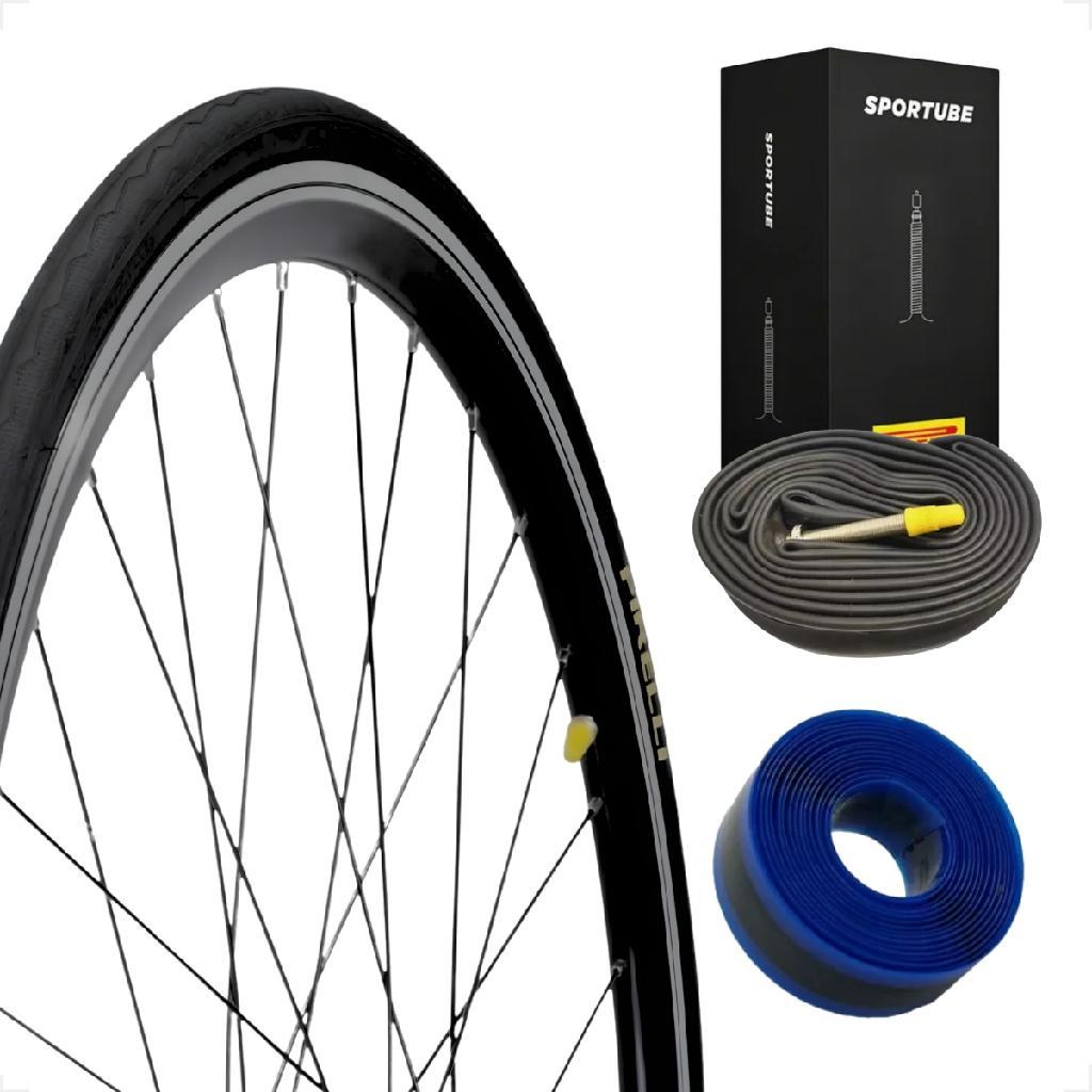 Pneu Bicicleta Speed Pirelli Tornado Alfa aro 700 X 25 Camara Bico fino Pirelli Brinde Fita antifuro