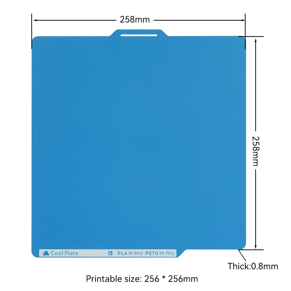 Placa Fria 256x256mm Dupla Face – Chapa de Aço Mola para Bambu Lab X1 P1P A1