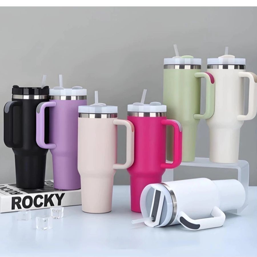 Copo Térmico Inox Alça Flip Straw com canudo de Metal 1200ml Orbitta