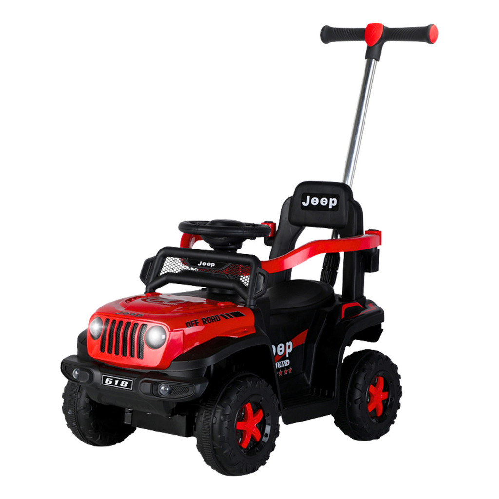 Quadriciclo Elétrico Infantil Jipe Com Haste Empurradora Carrinho de Passeio com Luzes E Som 6v