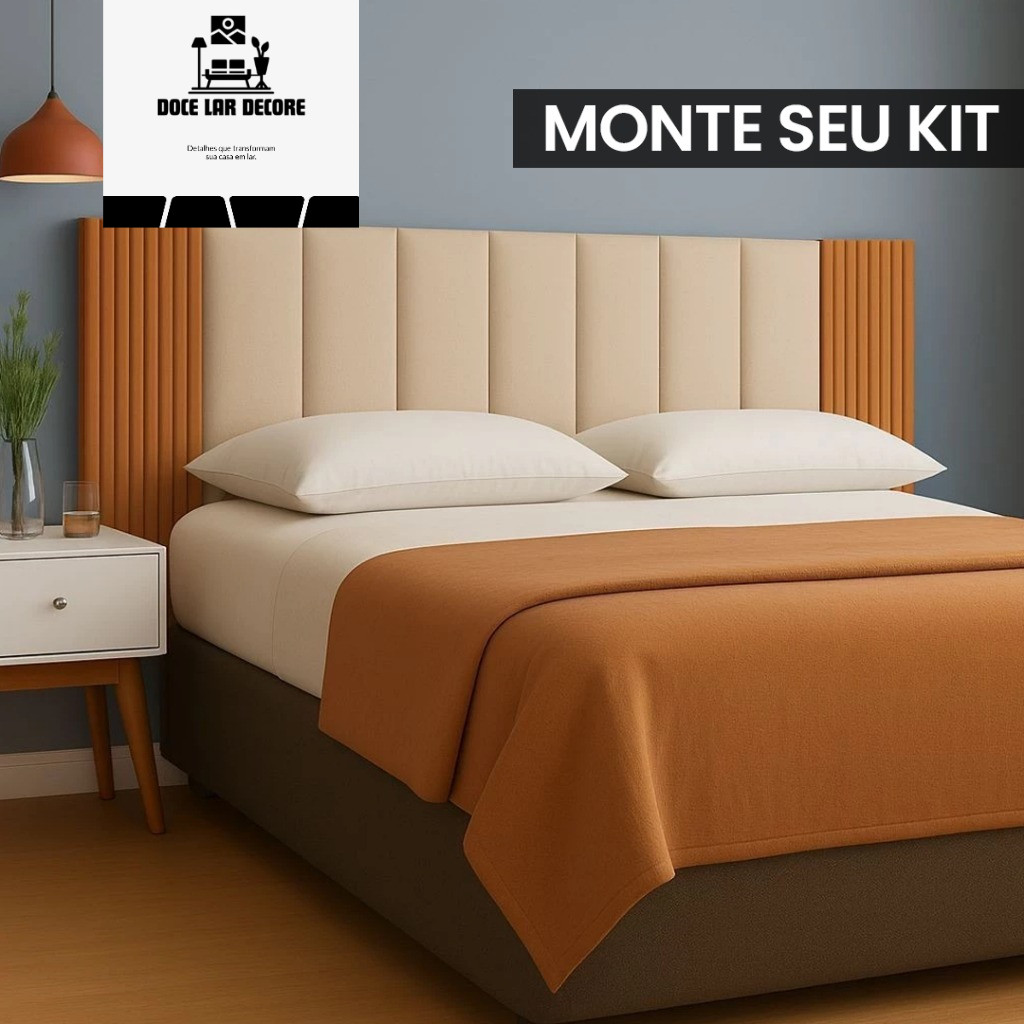 Kit de 7 ate  12 Peças Cabeceira Modular + Painel Ripado MDF Para Cama Box Casal King Queen - Envio Full