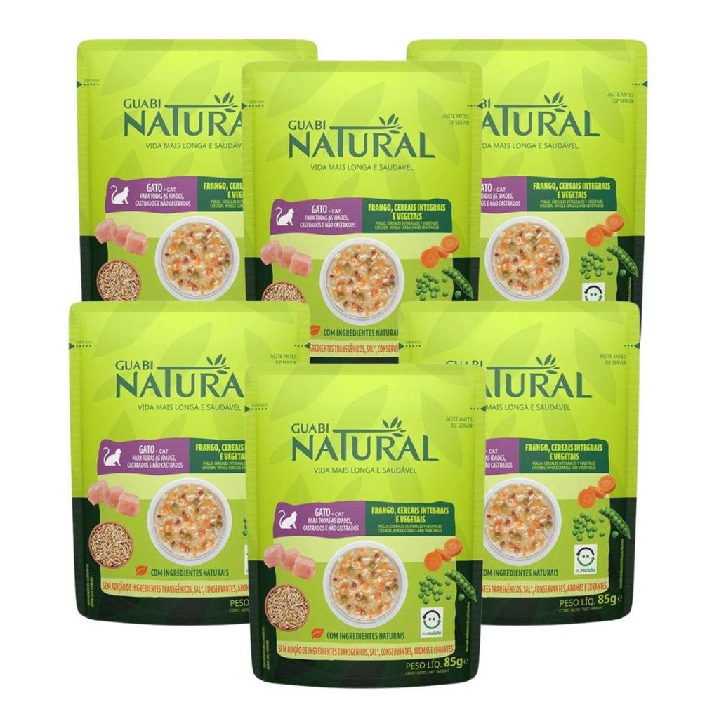 Kit 6 Sachês Guabi Natural Para Gatos Frango E Vegetais 85g em Oferta na Shopee