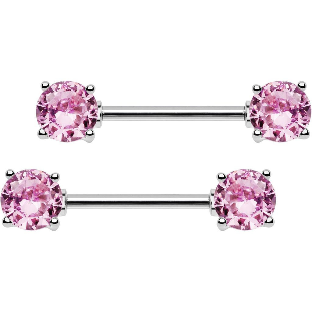 Par Piercing Mamilo Aço Cirúrgico Zircônia Rosa Antialérgico  Seio