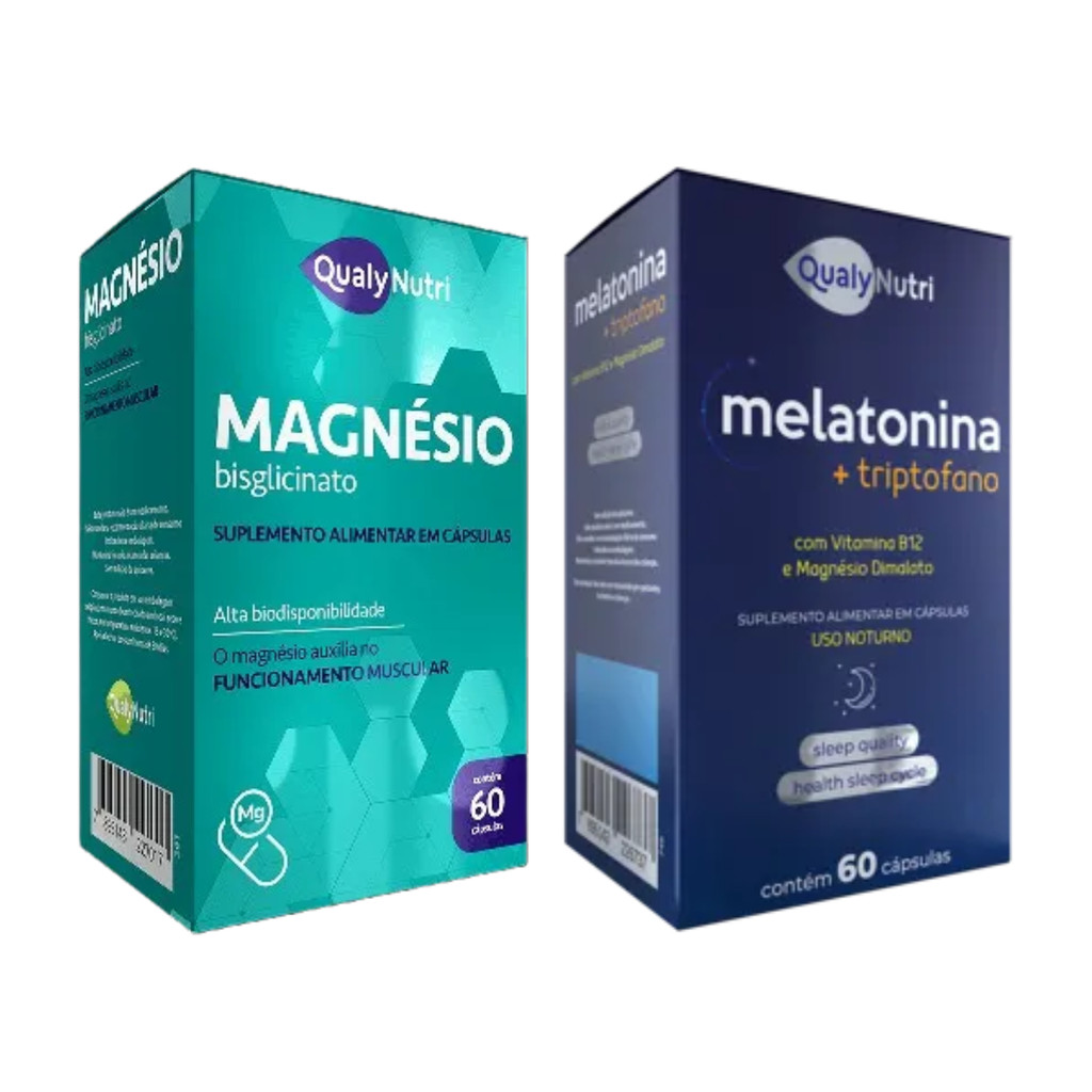 Kit Relaxamento QualyNutri Melatonina Triptofano + Magnésio Bisglicinato Suporte Noturno Original