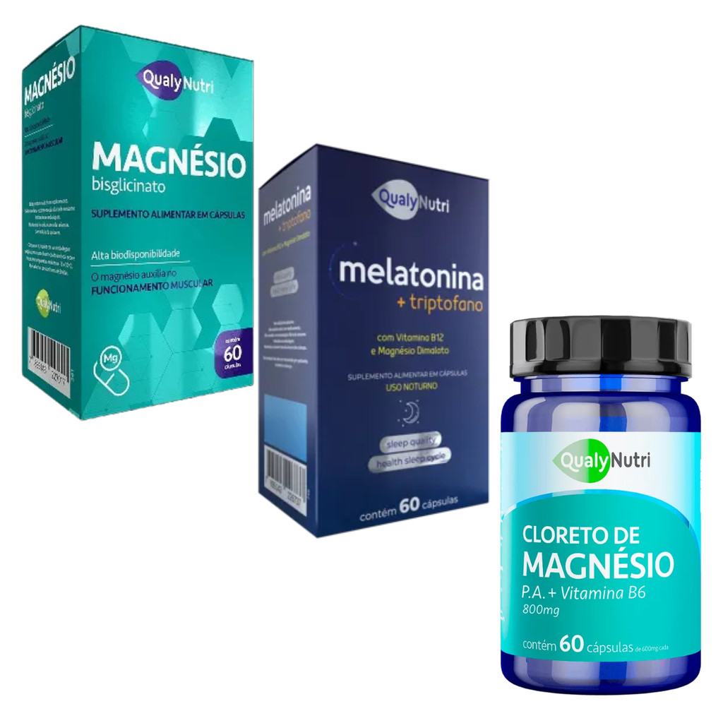 Kit Relaxamento QualyNutri Melatonina + Magnésio Bisglicinato + Cloreto PA Suporte Noturno Original