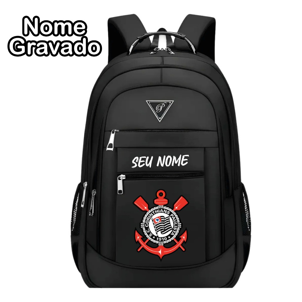 Mochila Corinthians Reforçada Masculina Feminina Impermeável Personalizada com Nome Exclusiva Vip em Oferta na Shopee