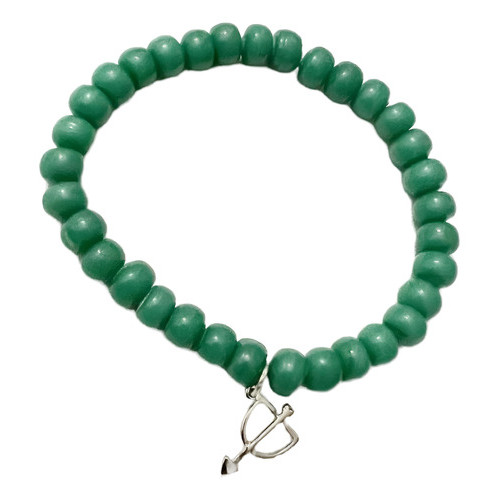 Pulseira Oxóssi Verde Com Pingente Umbanda E Candomblé 0.8 Cm 8 Mm