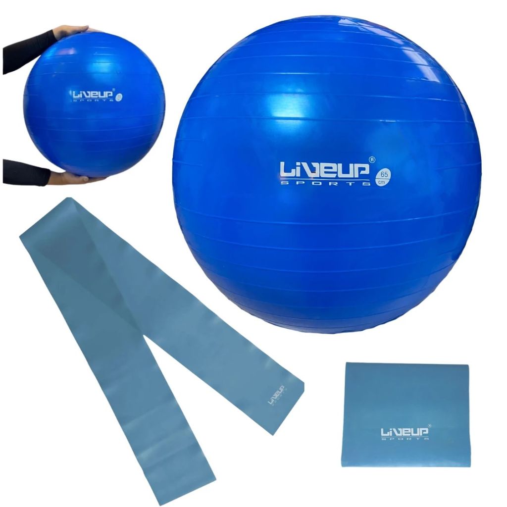 Kit Bola Suíça 65cm + Faixa Elástica Forte Azul Pilates/Yoga