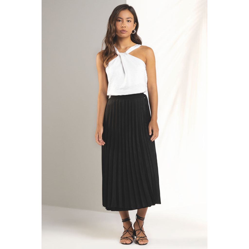 Saia Midi Plissada Feminina Marialícia Preto em Oferta na Shopee