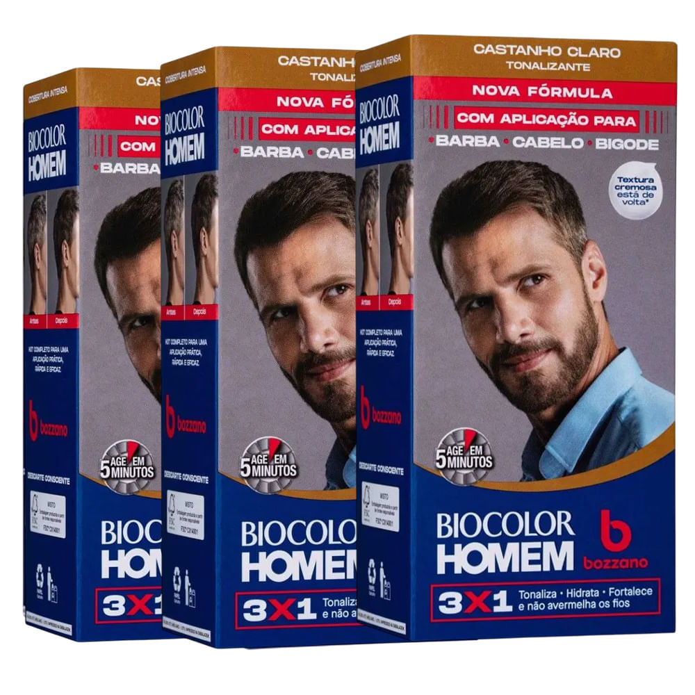 Kit Tonalizante Biocolor Homem Castanho Claro - 3 Unidades