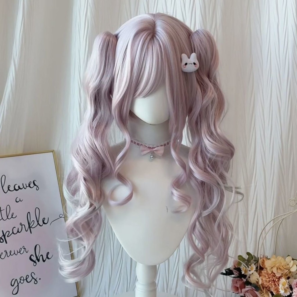 Peruca feminina antiga série Ji lolita tigre boca clipe Qi franja luz rosa boneca sentir lolita diário arnês completo