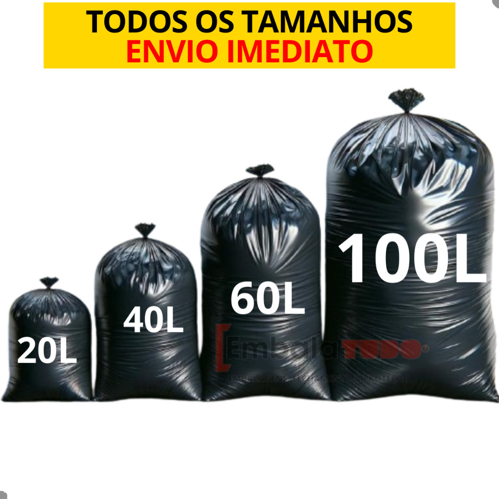 Saco Lixo Preto Resistente 100 Litros / 60L / 40L / 20L - Escolha o TAMANHO