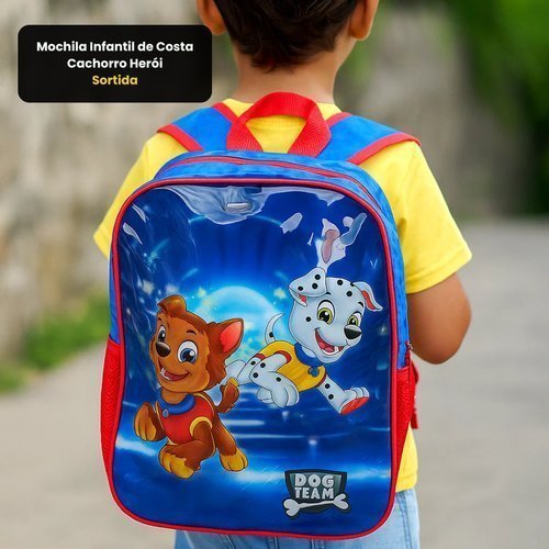 Mochila Infantil Cachorro Herói 28 x 35 cm Leve Confortável Durável Escolar Colorida Achadinhos