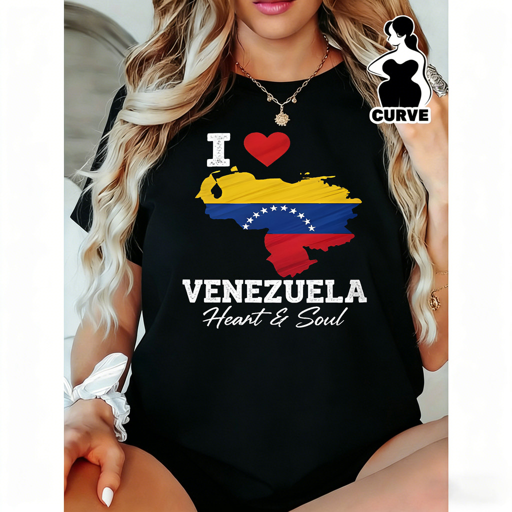 Camiseta Feminina Estampa País Venezuela Cor Laranja Azul Vermelho Estrela Coração Confortável Linda Moderna Moda Femini
