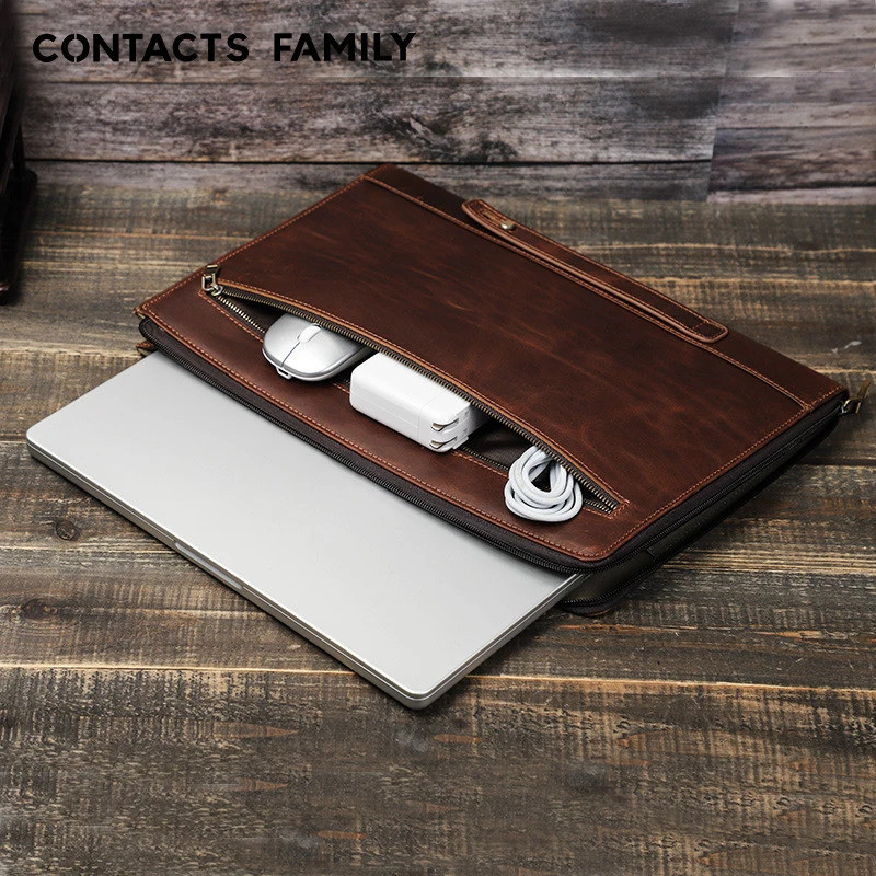 1PC Crazy Horse Couro Bolsa Para Portátil Macbook Pro 14.2 Polegada Caso Capa Pasta De Negócios Com Zíper