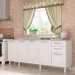 Balcão de Cozinha Gabinete Pia 200cm 5 Portas 2 Gavetas Sem Tampo Multimóveis CR20530