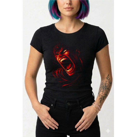 Baby Look Preta em Poliéster Estampa Halftone Jovem e Divertida