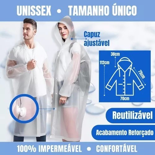 Capa de Chuva Grossa Vinil  com Capuz Impermeável Reutilizavel Shows Festas Eventos