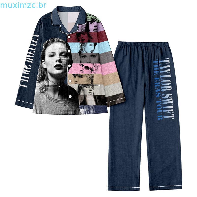Conjunto De Pijama De Natal Taylor Swift Plus Size Vintage Fashion The Eras Tour Print Duas Peças Para Homens E Mulheres