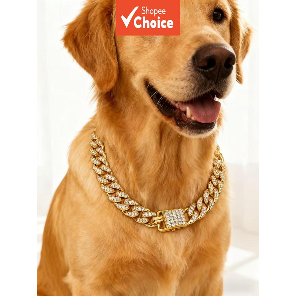 Elegante Brilhante Cão Colar Ouro Cubano Link Resistente Durável Espumante Para Animais De Estimação