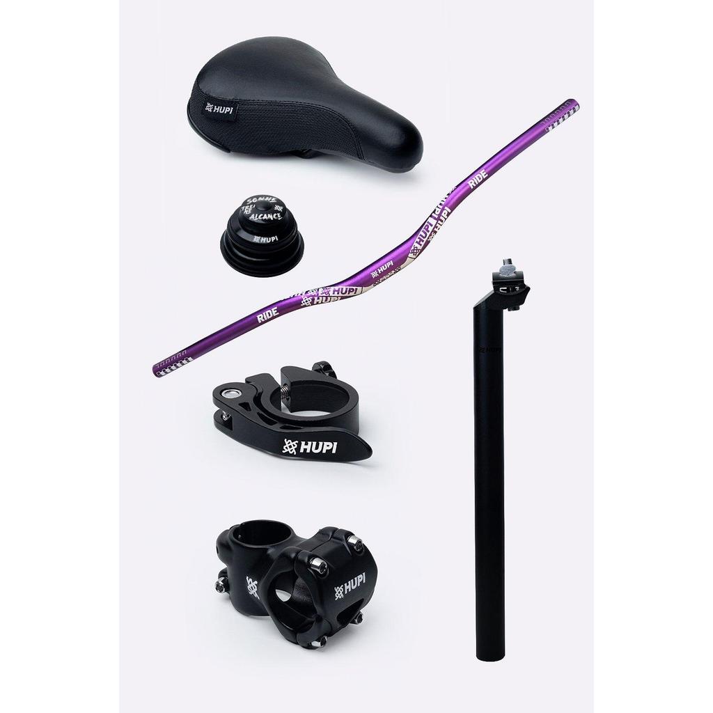 Kit HUPI Bikes - Guidão 700mm - Caixa de Direção Espiga Reta - Selim - Avanço - Abraçadeira - Canote