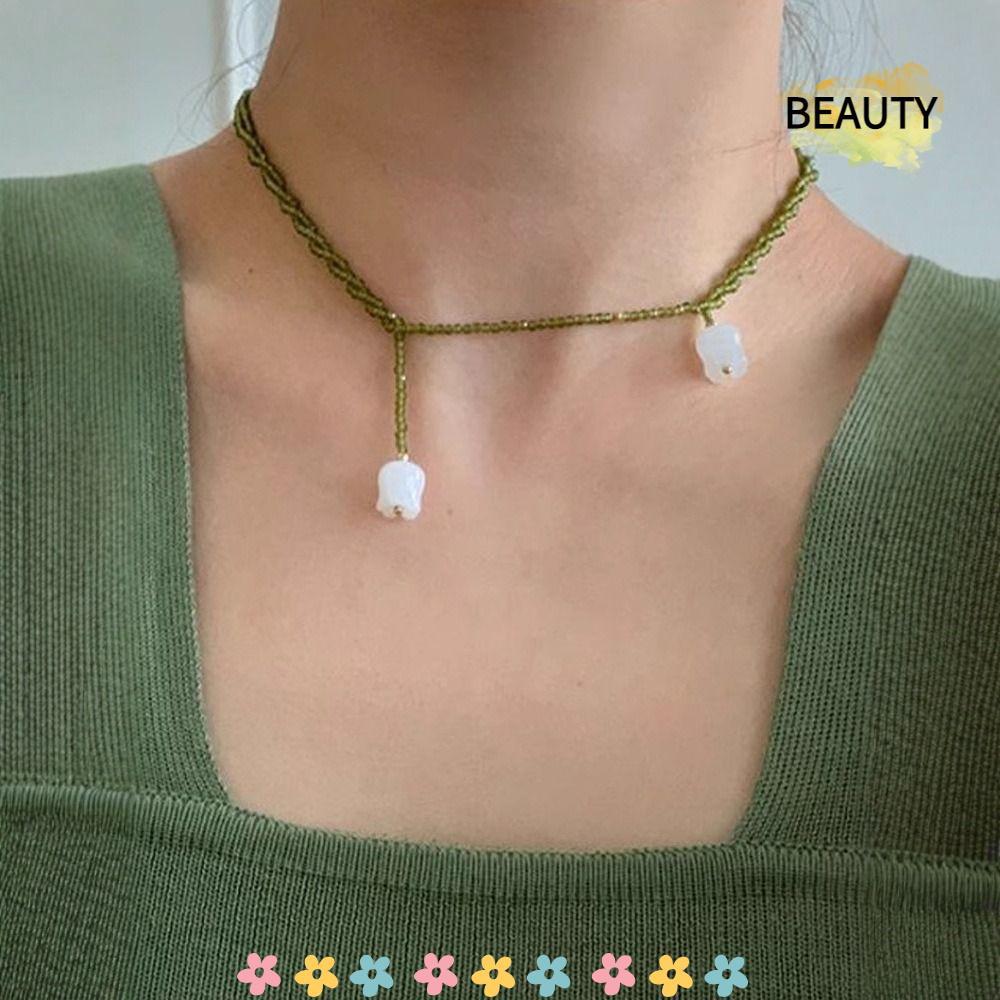 BEAUTYHOMEBR Colar De Miçangas , Colares Com Pingente Verde Cristal , Correntes De Suéter Lily of The Valley