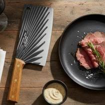 Cutelo Lâmina Larga Cabo Madeira Cortar Carne Desossar Churrasco Afiada Utensílio