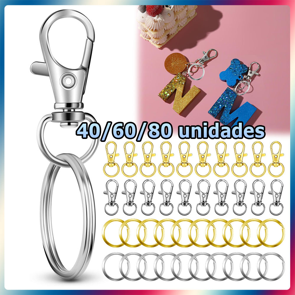 Kit 40/60/80 32mm Chaveiros de metal fechos tipo boca de peixe fechos para acessórios pendentes para artesanato DIY
