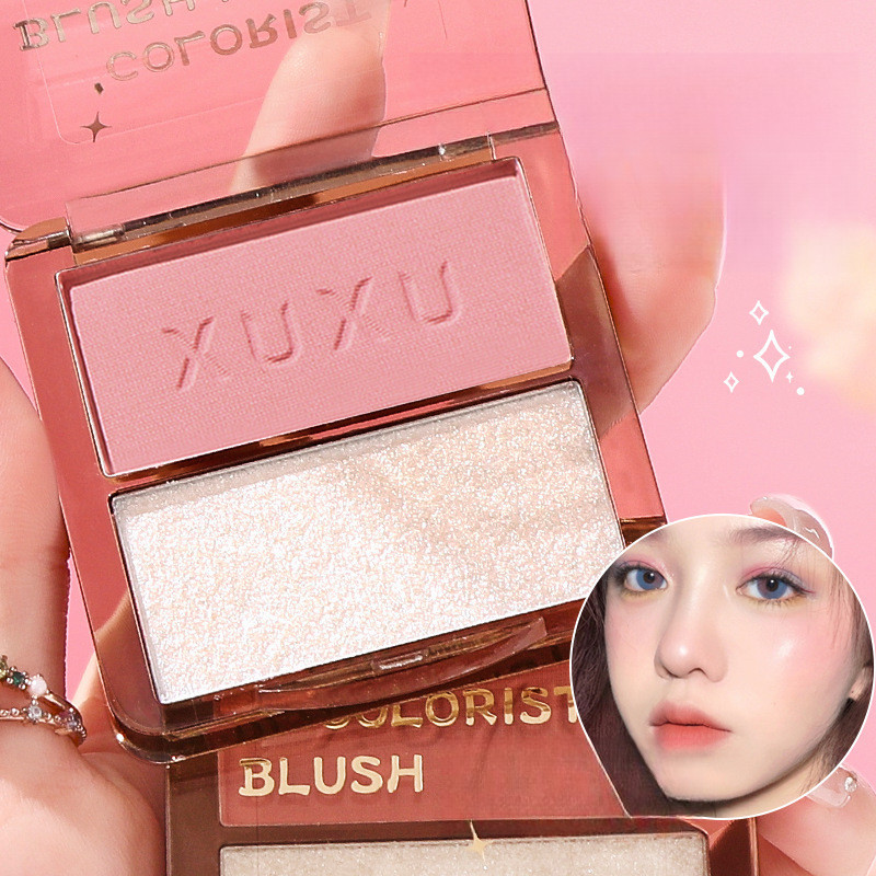 Paleta 2 em 1 de Iluminador e Blush Matte - Maquiagem Facial Multiuso - Paleta de Blush para Iluminar o Rosto