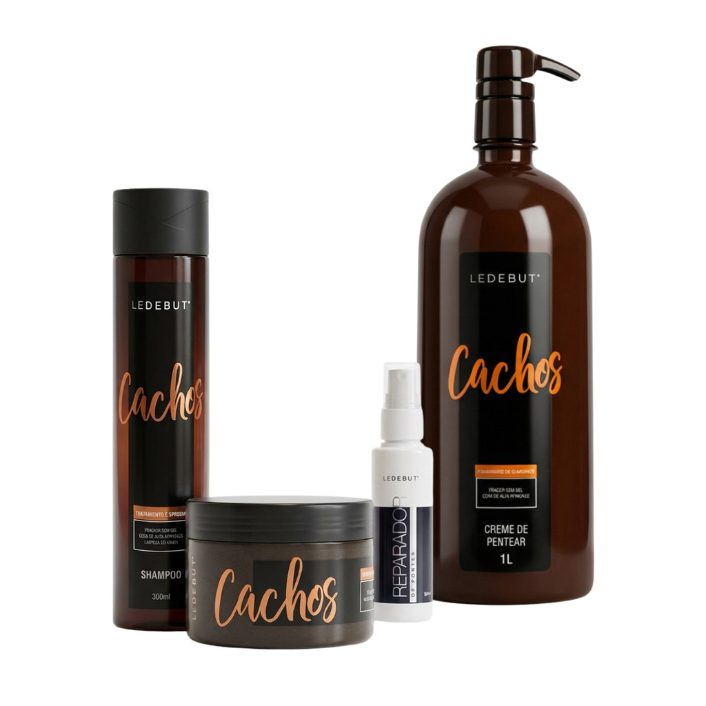 Kit Cachos Creme Pentear, Shampoo, Mask e Reparador de Pontas - Ledebut - 1,6 litros