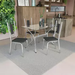 Conjunto Mesa Loire Tampo De Vidro Incolor 4 Cad Cromada/PT
