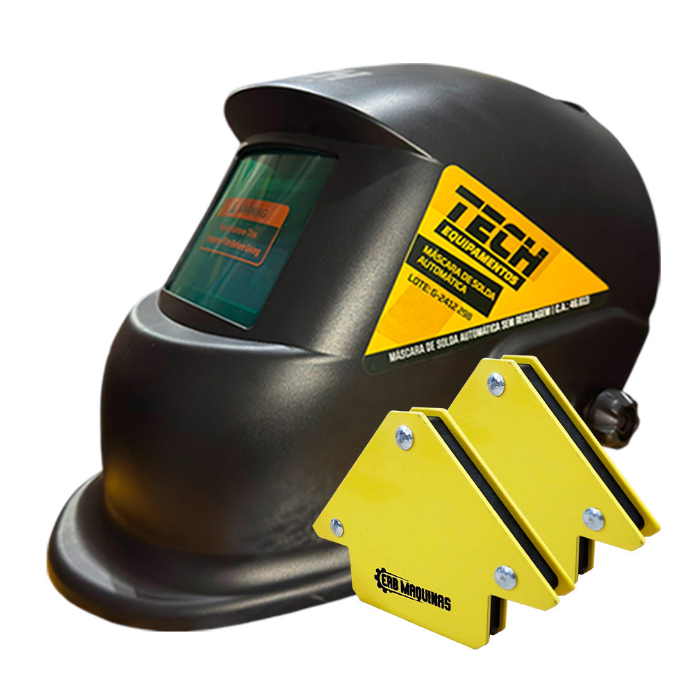 Imagem Kit Máscara de Solda Automática Capacete de Solda com 2 Esquadros Magnéticos 10kg