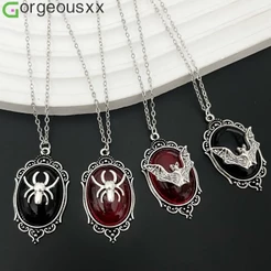 [Gorgeousxx] Colares Com Pingente Oval De Aranha De Morcego Da Moda Gótica Personalizada Para Mulheres Joias De Hallowee