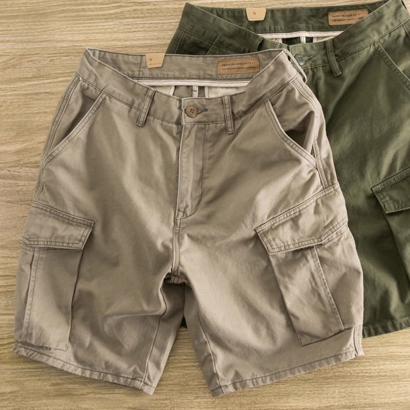 2025 novo estilo americano Retro solto macacão Shorts masculino verão trabalho resistente ao desgaste resistente à sujei