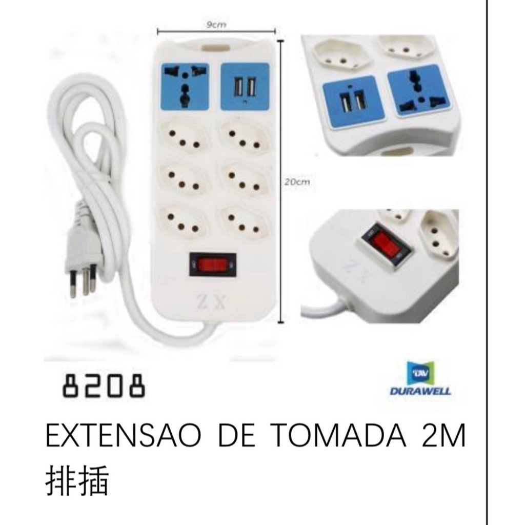 Filtro de Linha / Extensão Régua de Energia Elétrica – Modelo 8208