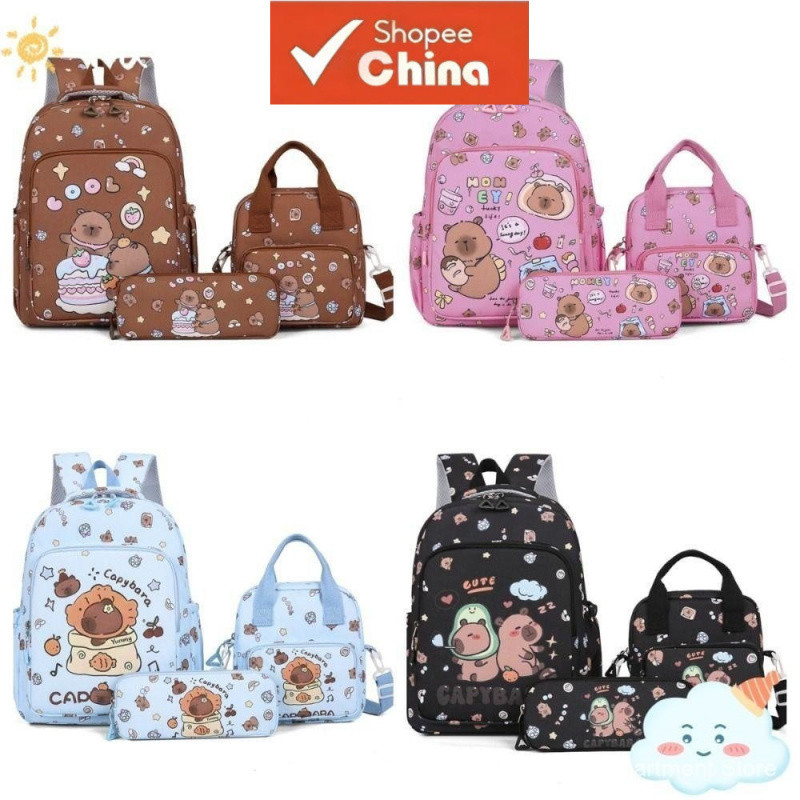 Conjunto de Mochila Escolar RAIN 3 Peças, Mochilas Escolares Leves de Desenho Animado, Capivara de Jardim de Infância OG