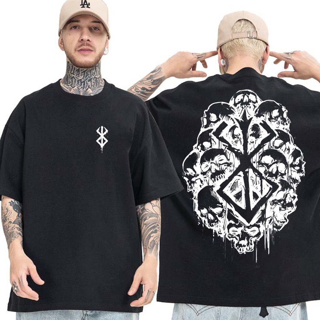 Camiseta Oversized Berserk Marca Maldição Academia Fitness Camisa Streetwear Gym Unissex 100% Algodão Premium Anime