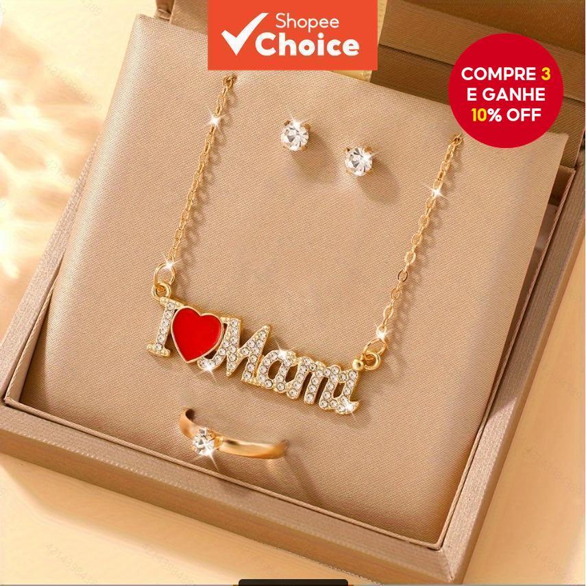 Conjunto De Colar Mama De Zircônia Completa De 3 Peças Para Mulheres , Presente De Joias De Luxo O Dia Das Mães