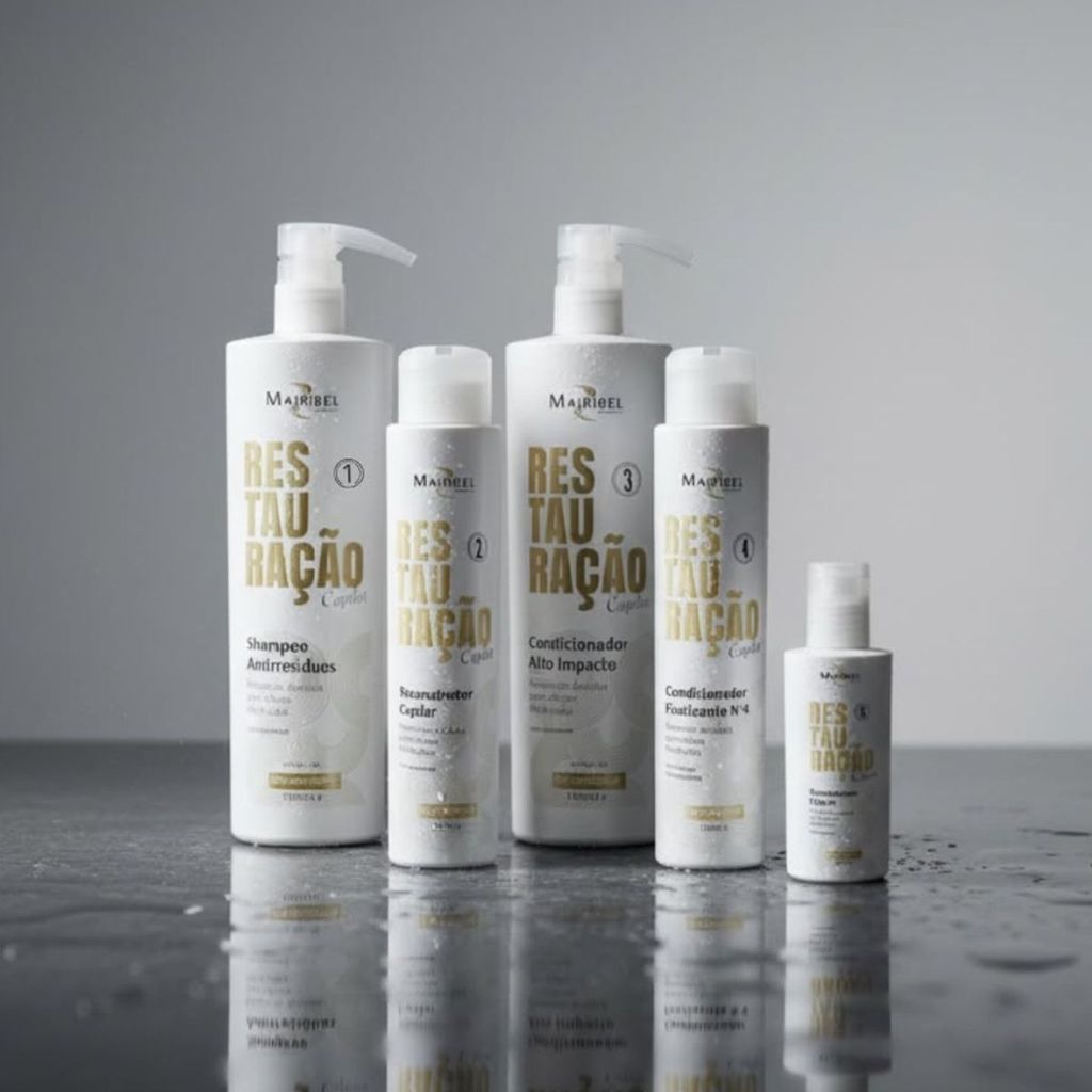 Kit Cauterização Reconstrução Capilar Mairibel - Shampoo, Keratina, Máscara, Creme, Sérum 5 Prod - Nova Embalagem