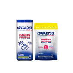 Kit 01 Pote + 01 Pacote Refil de Lenço Umedecido com Álcool 35 lenços cada Coperalcool