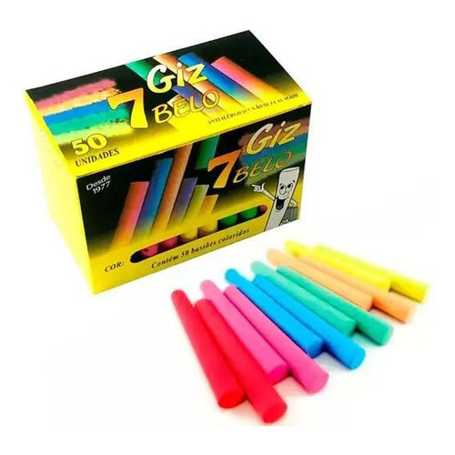 Giz De Lousa Colorido Plastificado Antialérgico 50 Unidades em Oferta na Shopee